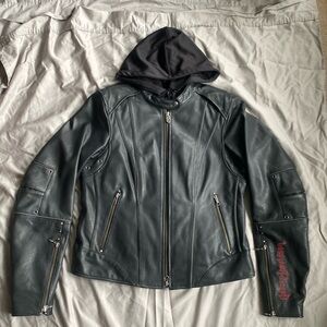 Harley Davidson 2 in 1 leather jacket hoodie medium